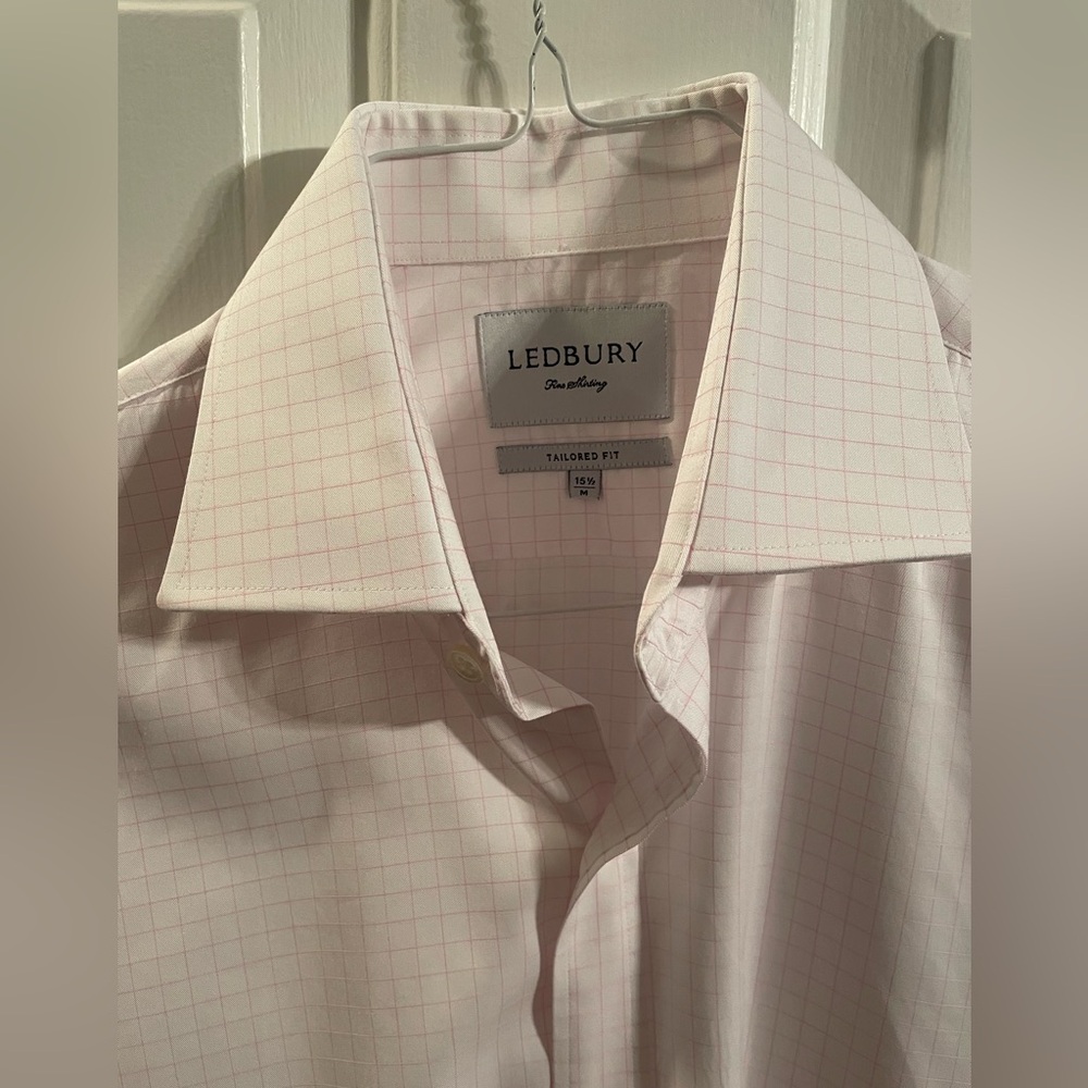 Men’s 15.5 Ledbury white and thin pink check